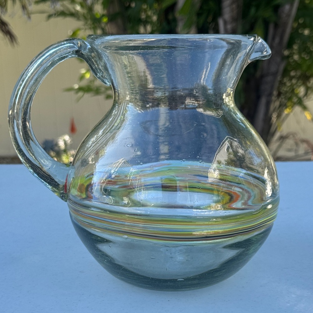 Gorgeous Hand-Blown Glass Pitcher, Made in Mexico from Recycled Glass